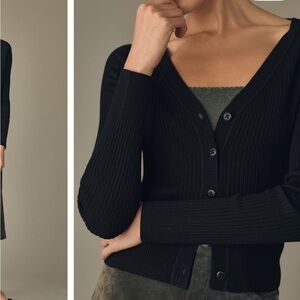 Maeve by Anthropologie Black Ribbed Cardigan V-Neck size Small